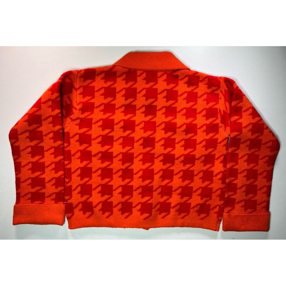 Anthropologie English Factory Houndstooth Cropped Cardigan Sweater Large Org/Red - Picture 7 of 11